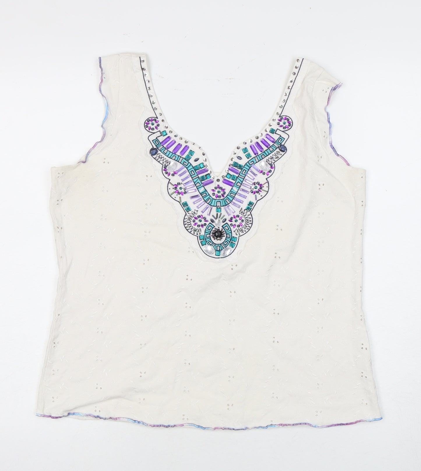 Marks and Spencer Women's Ivory Tank Top Size 16 Embroidered