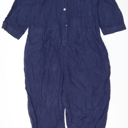 Toast Women's Blue Linen Jumpsuit, XL, Casual Relaxed Fit