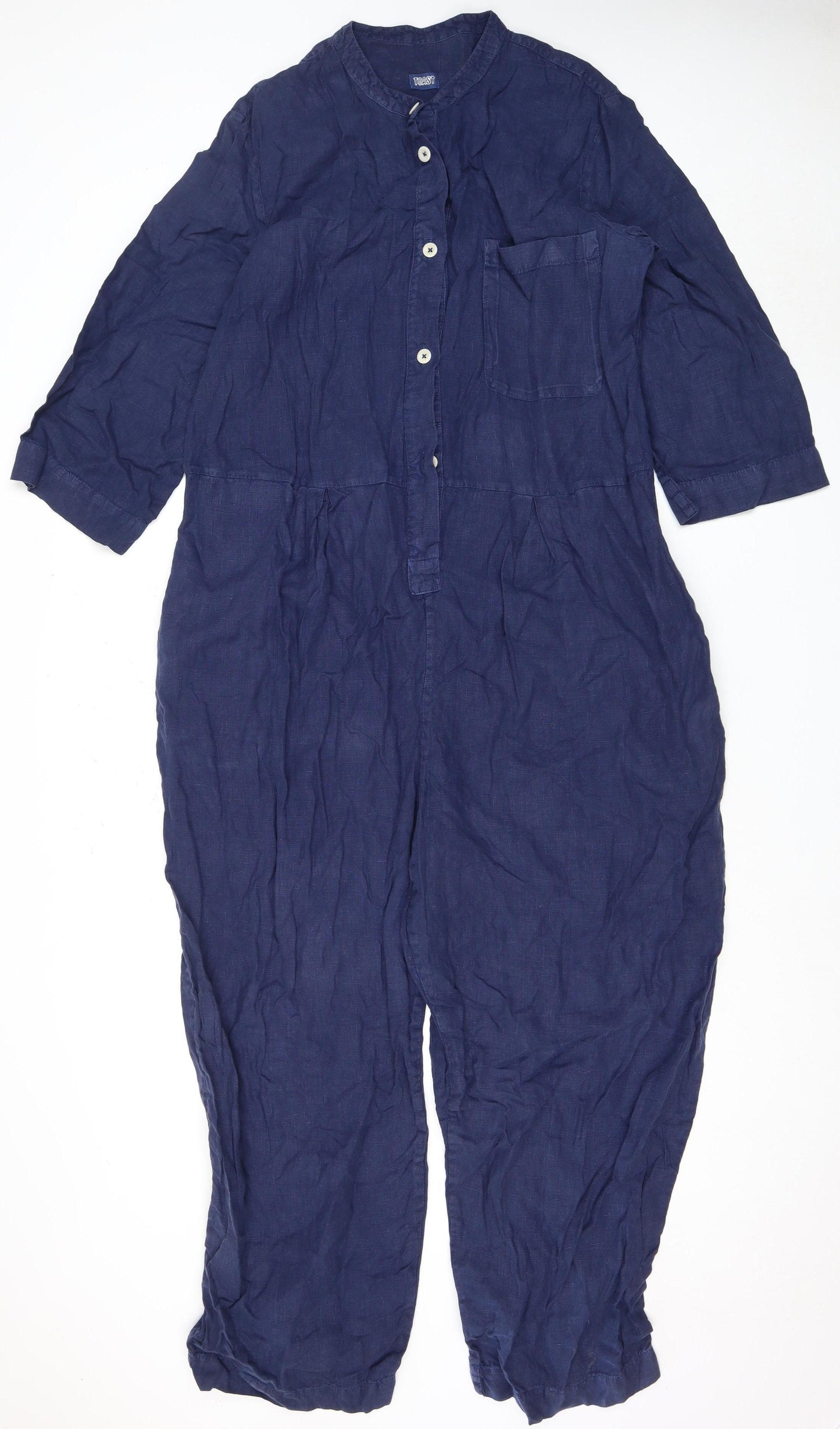 Toast Women's Blue Linen Jumpsuit, XL, Casual Relaxed Fit
