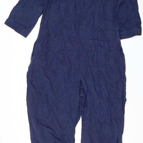 Toast Women's Blue Linen Jumpsuit, XL, Casual Relaxed Fit