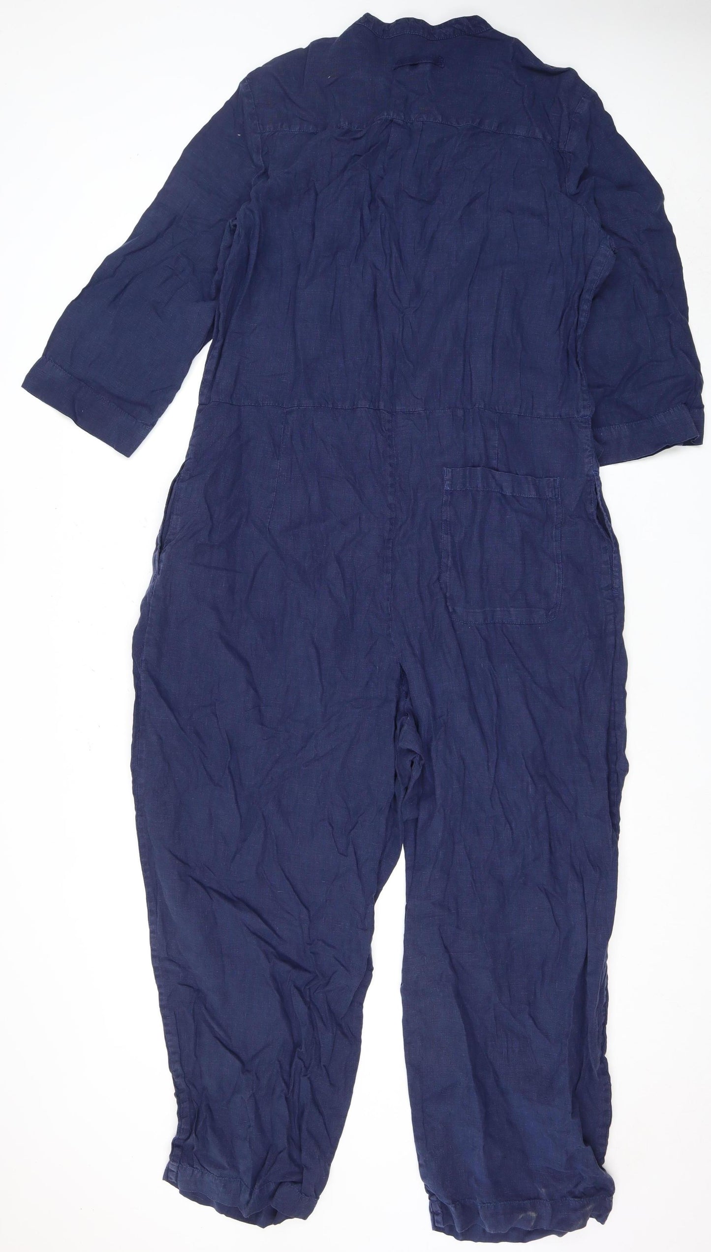 Toast Women's Blue Linen Jumpsuit, XL, Casual Relaxed Fit