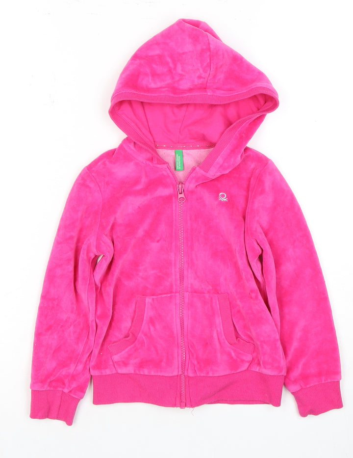 United Colors of Benetton Girls Pink Velour Hoodie XS
