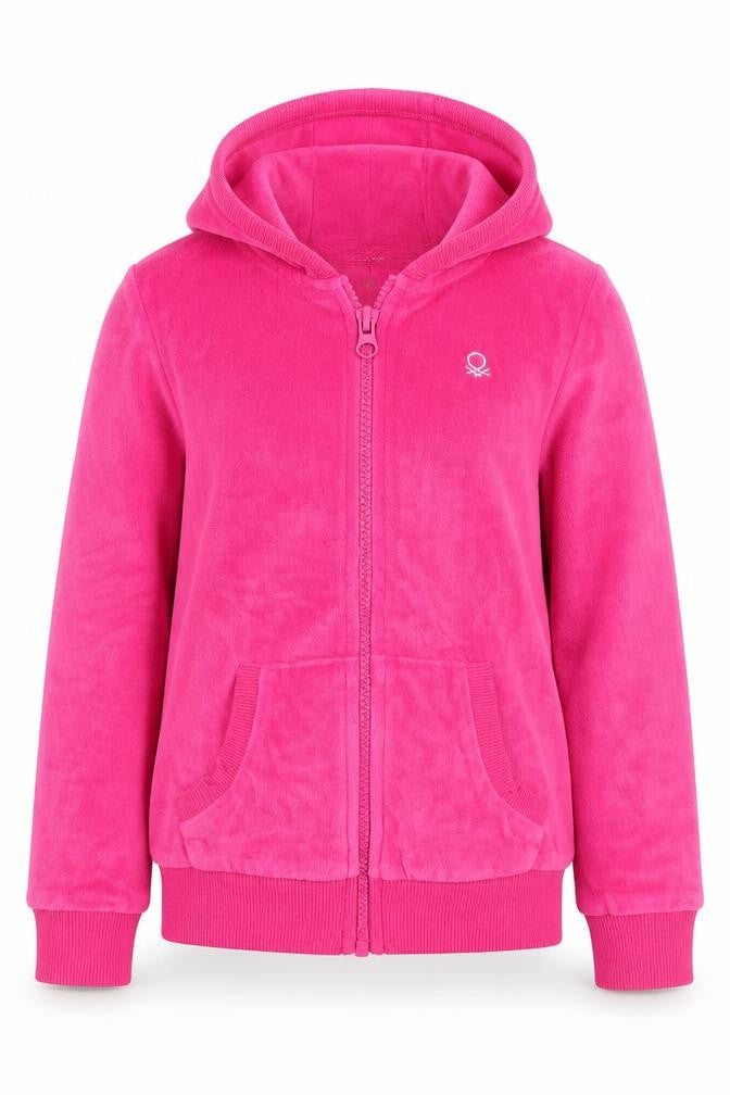 United Colors of Benetton Girls Pink Velour Hoodie XS