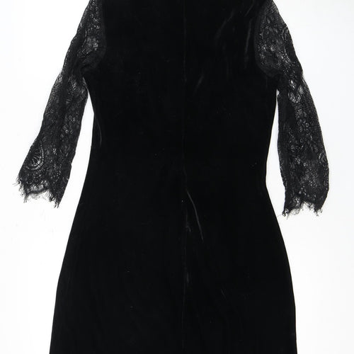 boohoo Black Velvet Dress, 3/4 Sleeve, Size 10, Women
