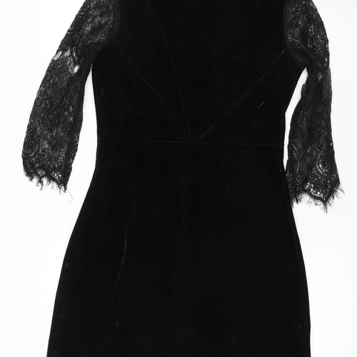 boohoo Black Velvet Dress, 3/4 Sleeve, Size 10, Women