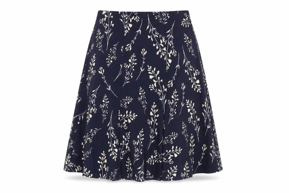 Front view of Bonmarché Women's Blue Floral Skirt, size 14