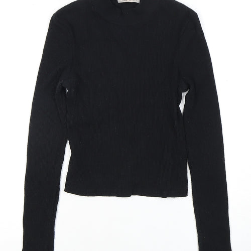 Pull & Bear Women’s Black Mock Neck Long Sleeve Top