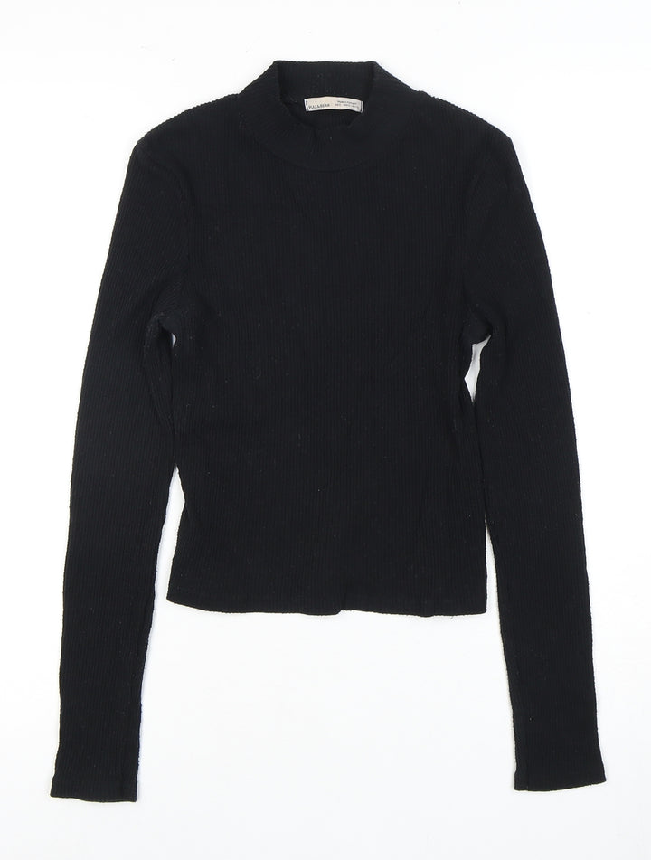 Pull & Bear Women’s Black Mock Neck Long Sleeve Top