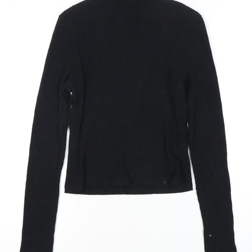 Pull & Bear Women’s Black Mock Neck Long Sleeve Top