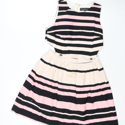 Topshop Women Pink Black Striped Dress Size 10