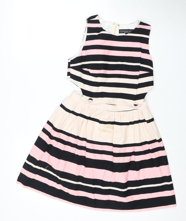 Topshop Women Pink Black Striped Dress Size 10