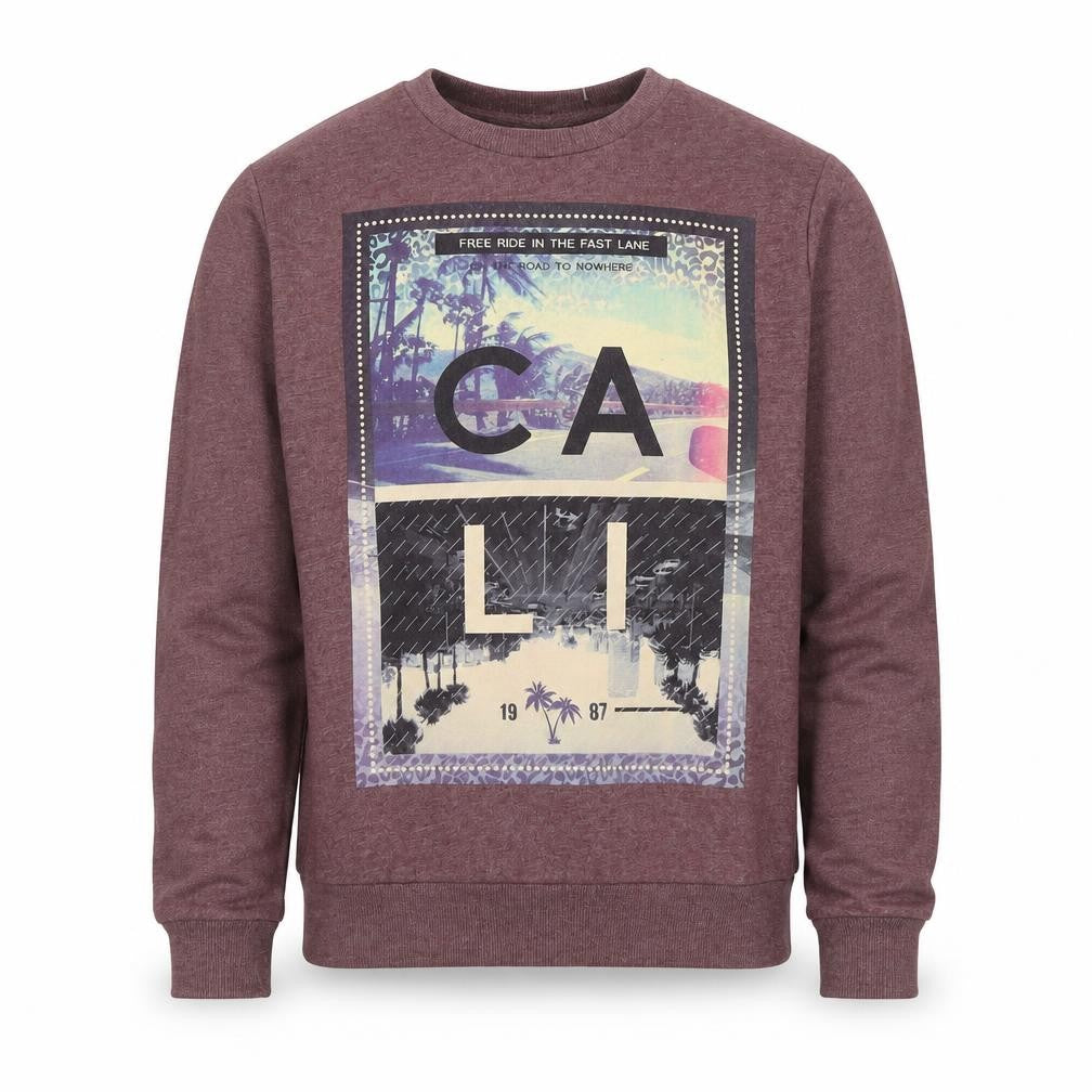 Front view of River Island Men's Purple Cali Graphic Sweatshirt M