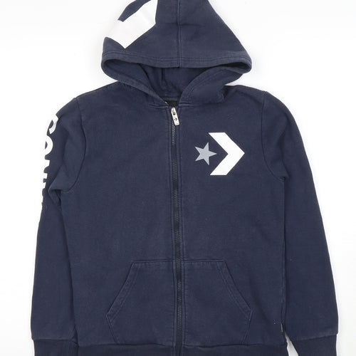 Converse Boys Blue Full Zip Hoodie with Logo, Size L