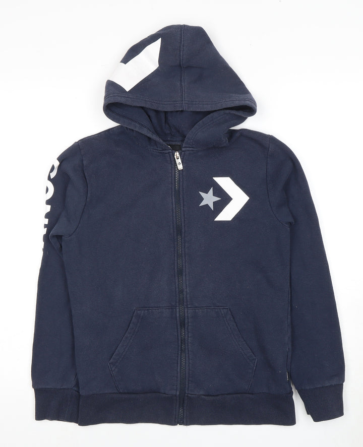 Converse Boys Blue Full Zip Hoodie with Logo, Size L