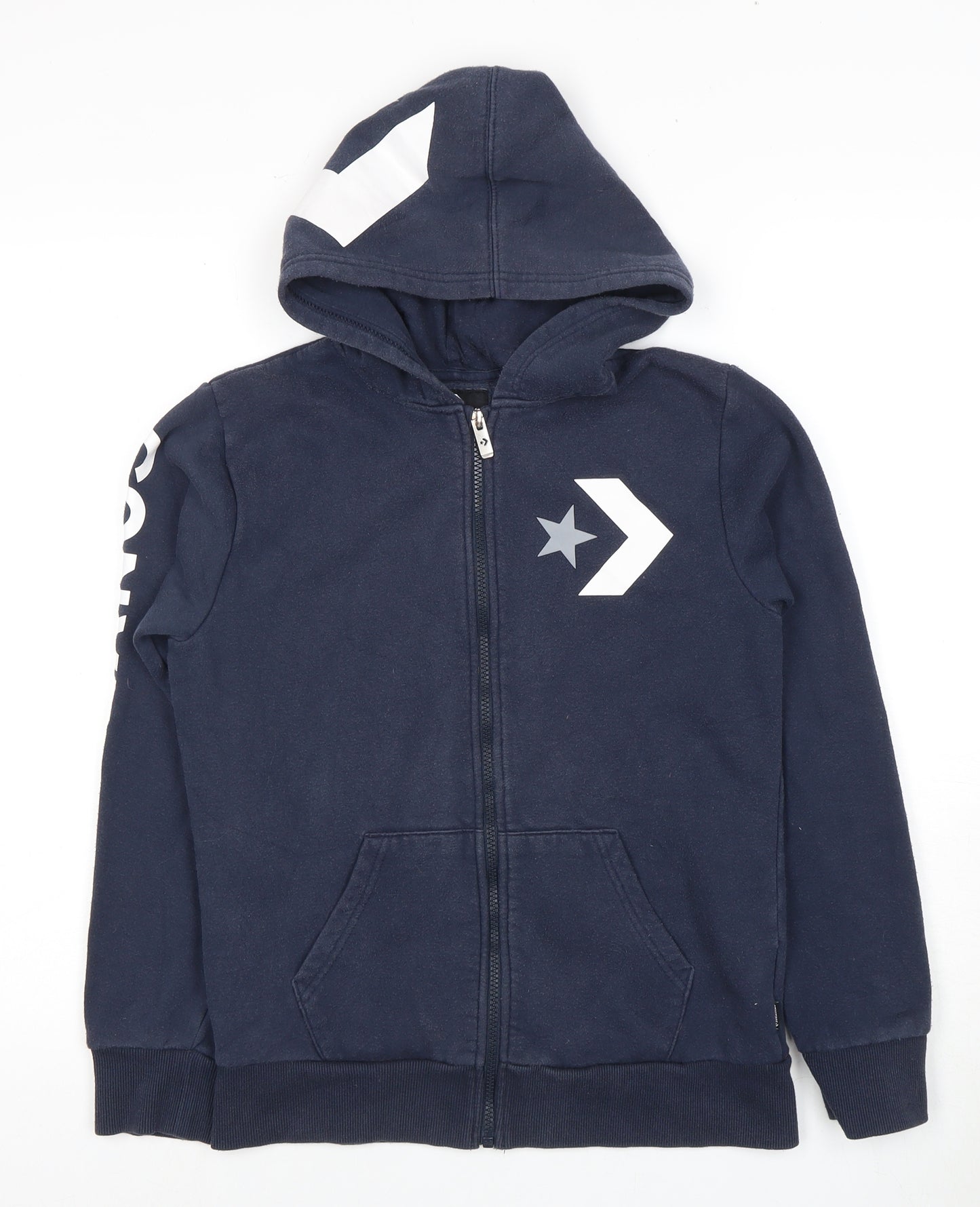 Converse Boys Blue Full Zip Hoodie with Logo, Size L