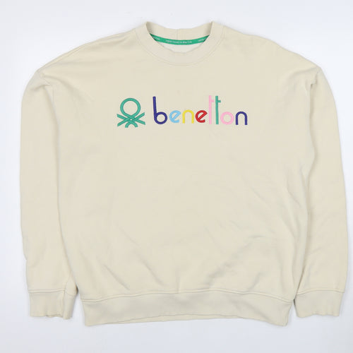 Benetton Beige Sweatshirt, Uni Adults, S, Pullover Style
