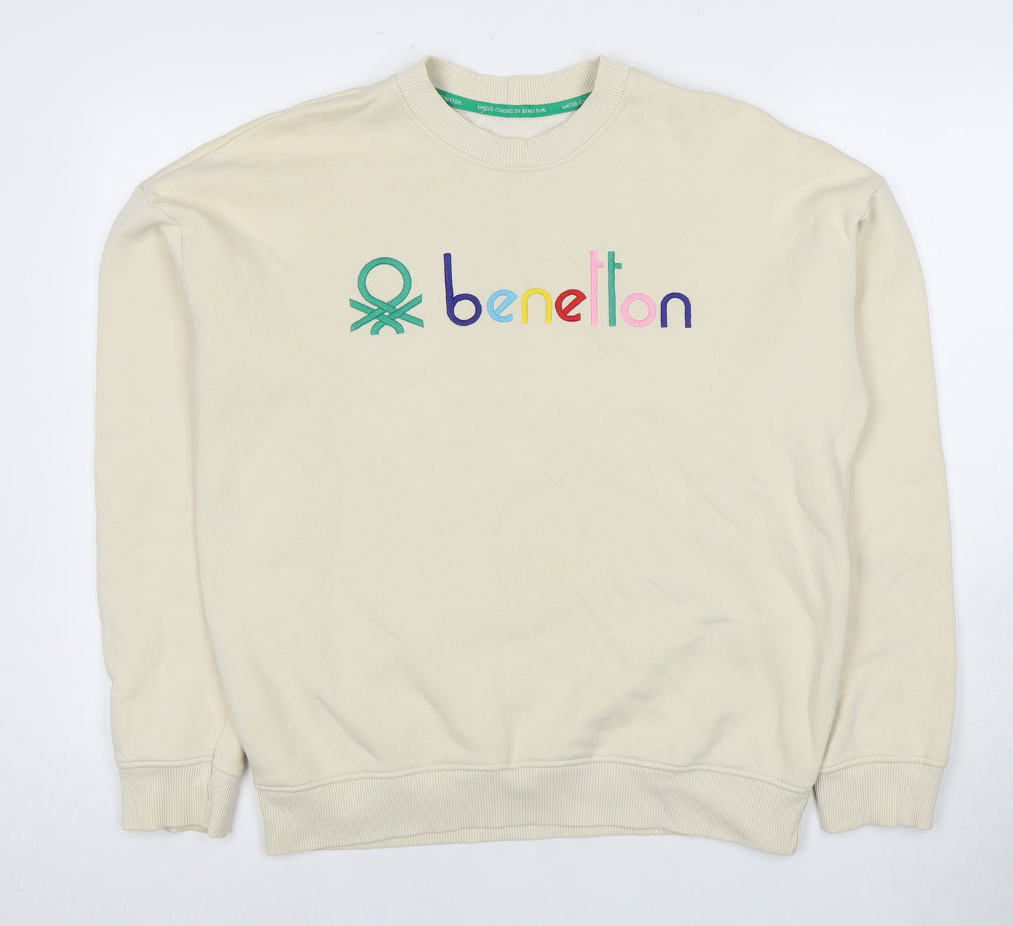 Benetton Beige Sweatshirt, Uni Adults, S, Pullover Style