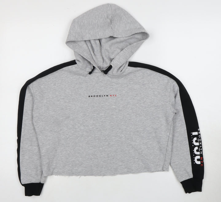 New Look Girls Grey Hoodie, Age 12-13, Logo Design