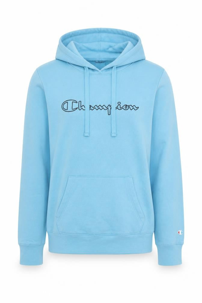 Front view of Champion Blue unisex hoodie small pullover