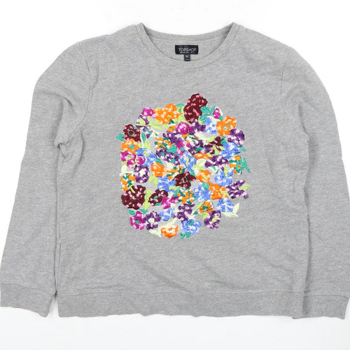 Topshop Women's Grey Floral Pullover Sweatshirt - Size 12