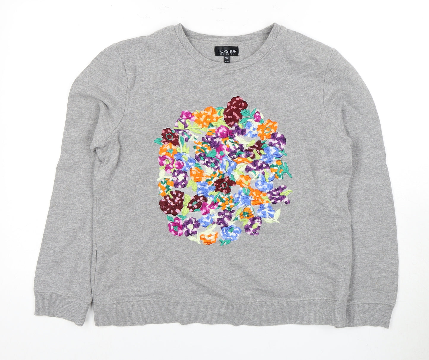 Topshop Women's Grey Floral Pullover Sweatshirt - Size 12