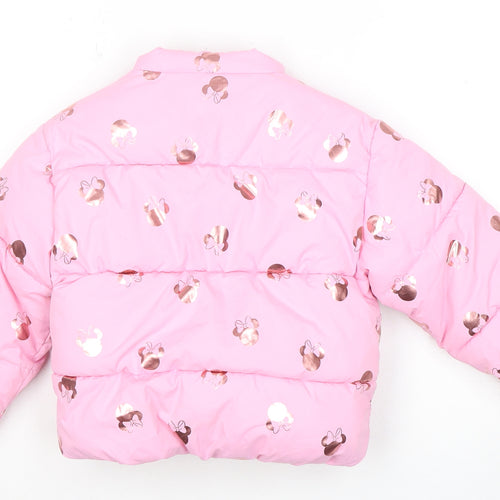 Disney Girls Pink Puffer Jacket Mickey Mouse Print 3-4Y