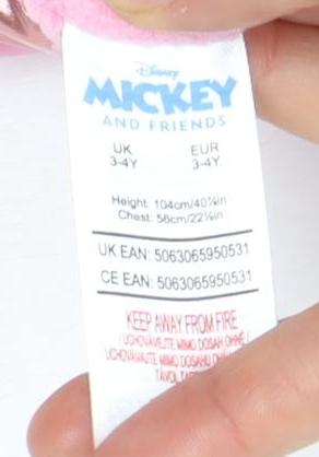 Disney Girls Pink Puffer Jacket Mickey Mouse Print 3-4Y