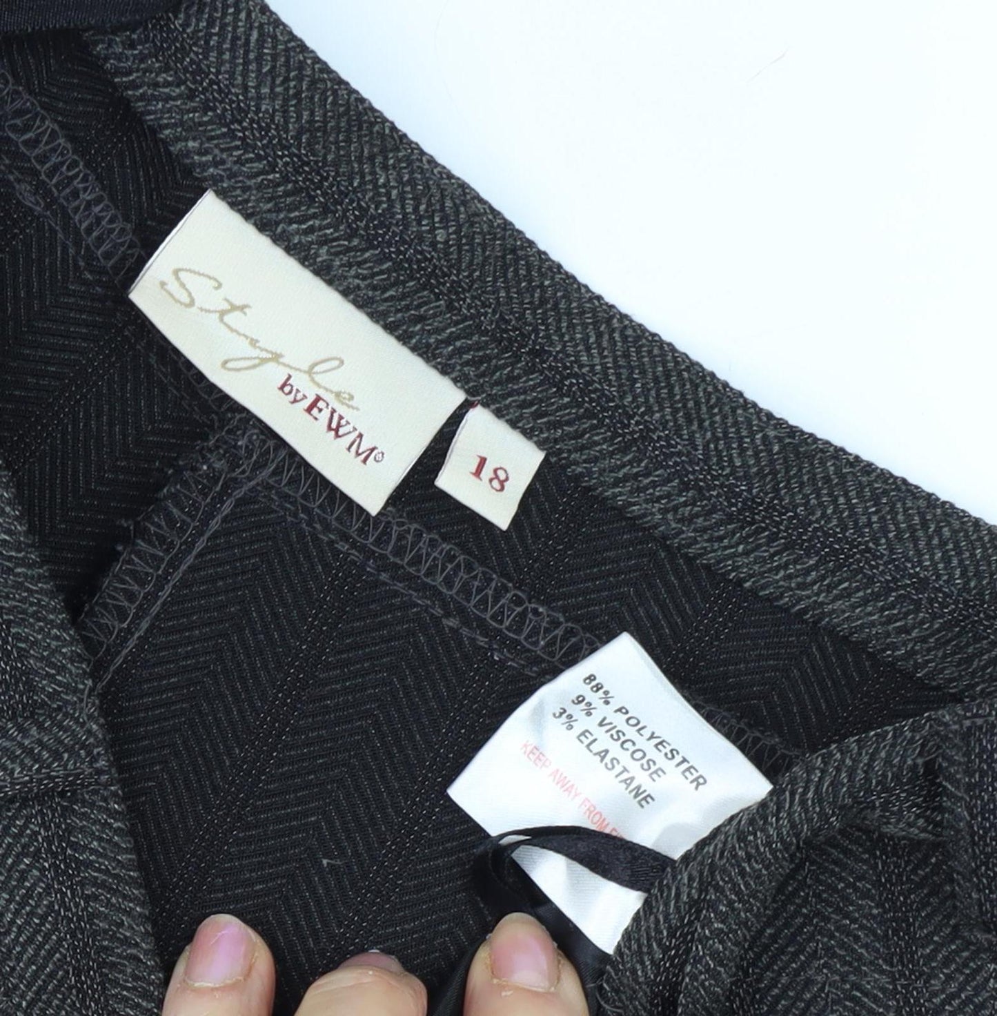 Style by EWM Women's Black Herringbone Trousers Size 18