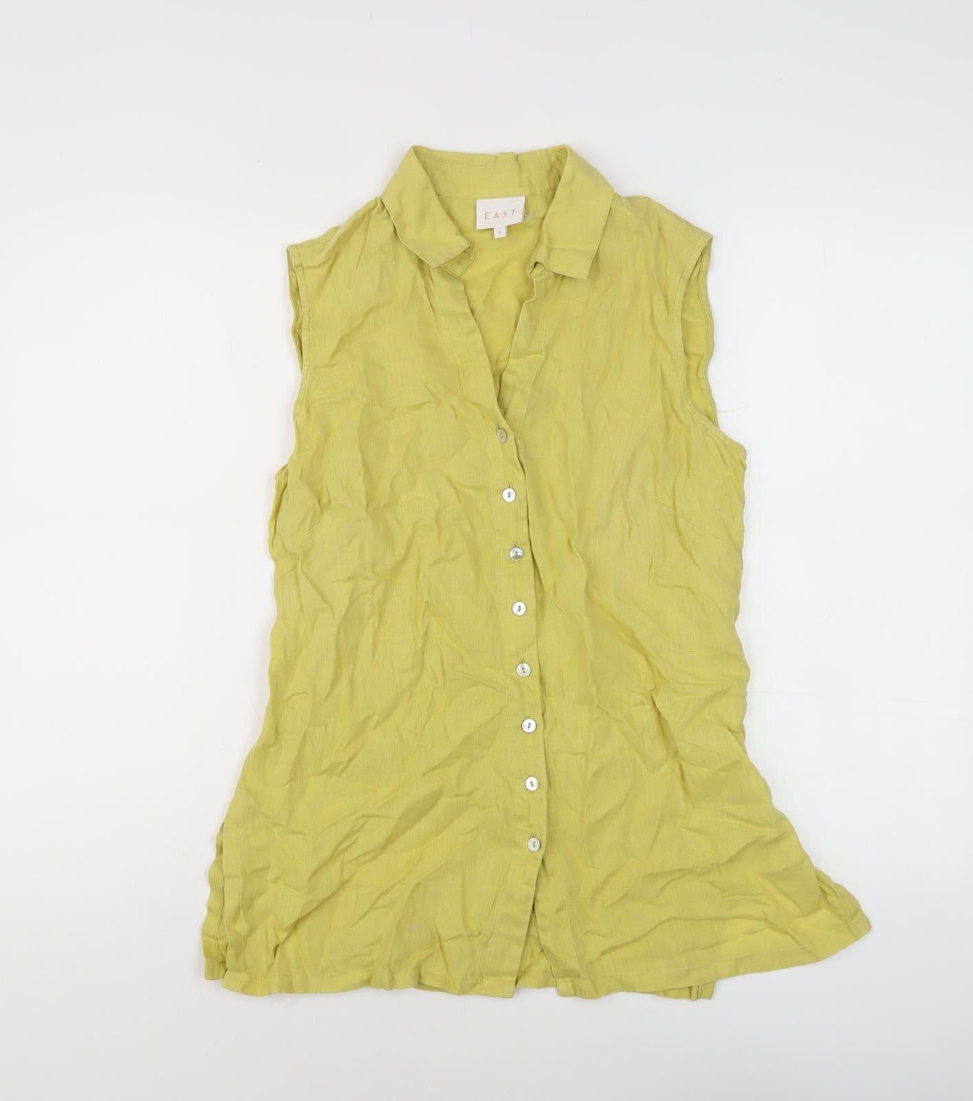 East Women's Yellow Linen Sleeveless Button-Up 8