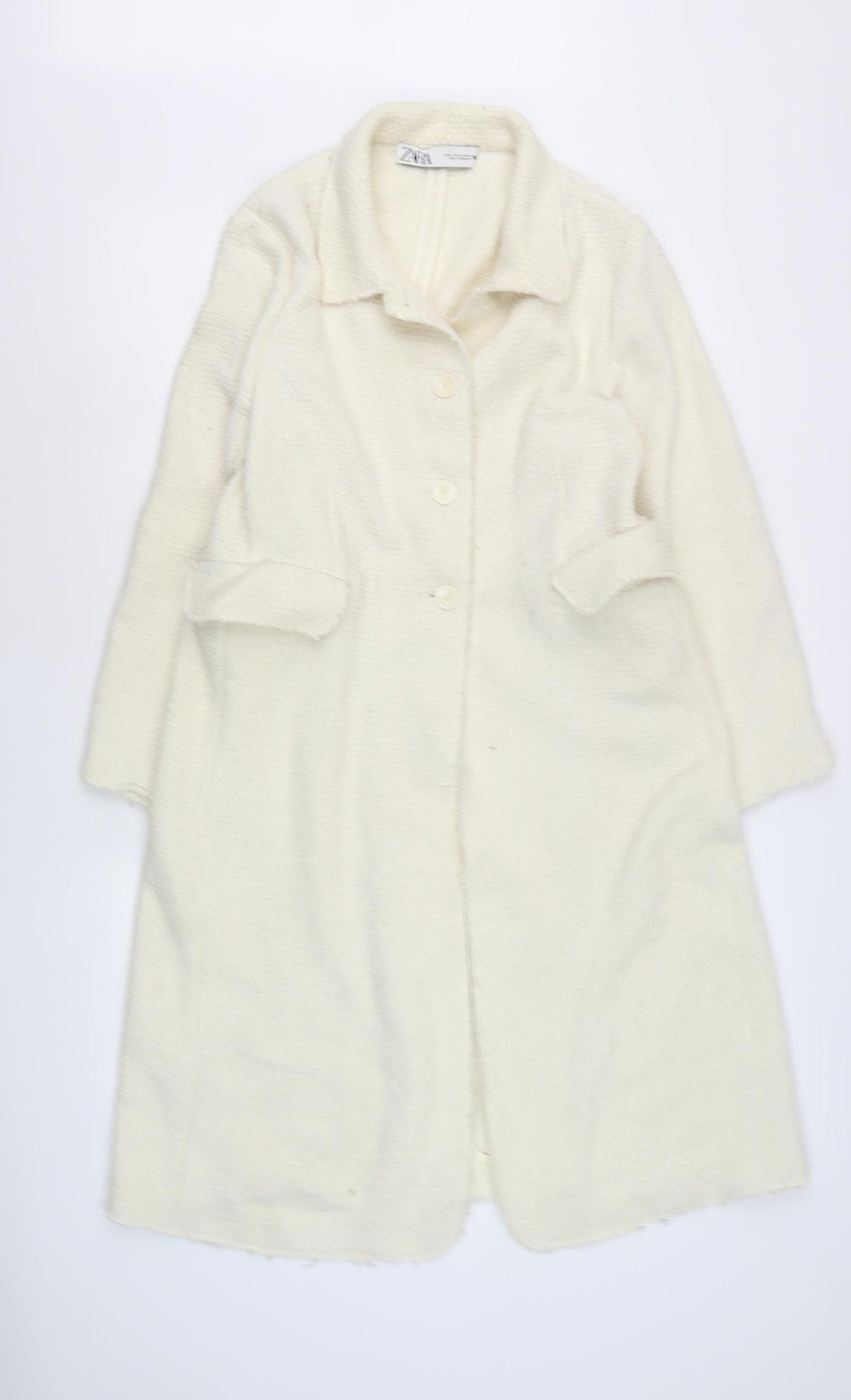 Zara Women's Ivory Tweed Long Overcoat XL Casual