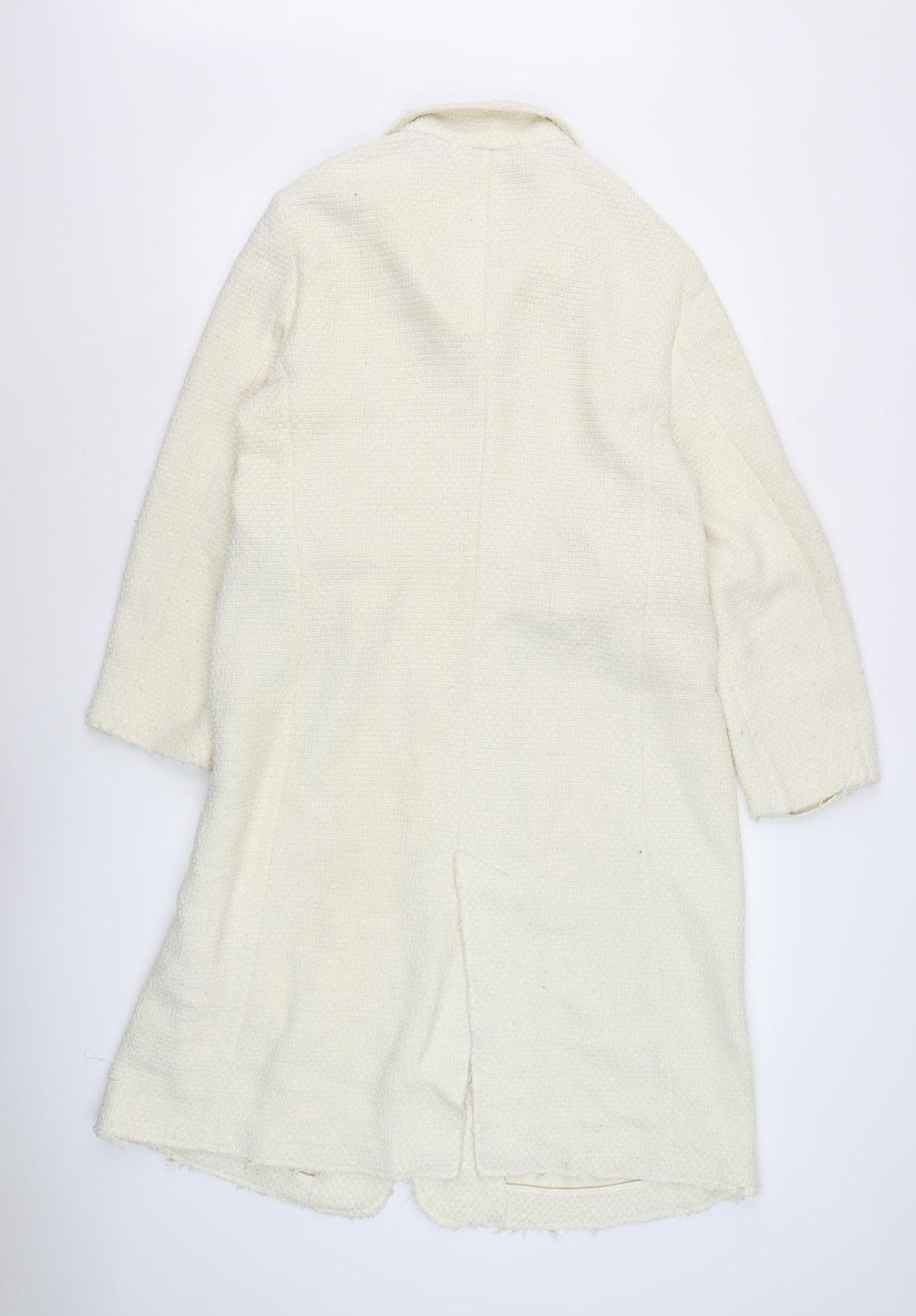 Zara Women's Ivory Tweed Long Overcoat XL Casual