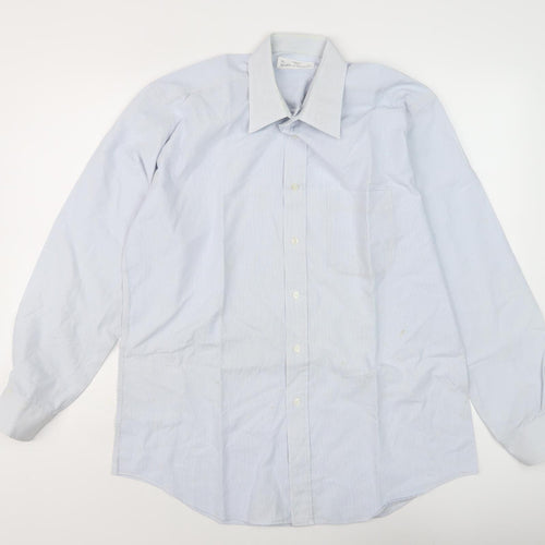 Marks and Spencer Men's Blue Striped Dress Shirt, Size 16