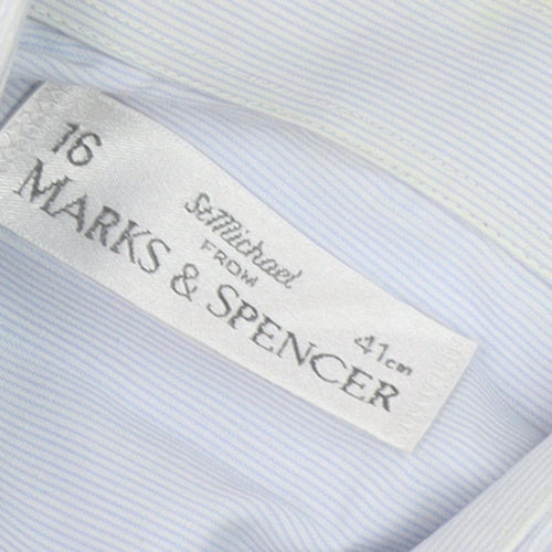 Marks and Spencer Men's Blue Striped Dress Shirt, Size 16