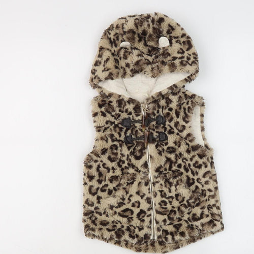 Next Girls Brown Animal Print Sleeveless Hoodie Vest, 2-3 Years