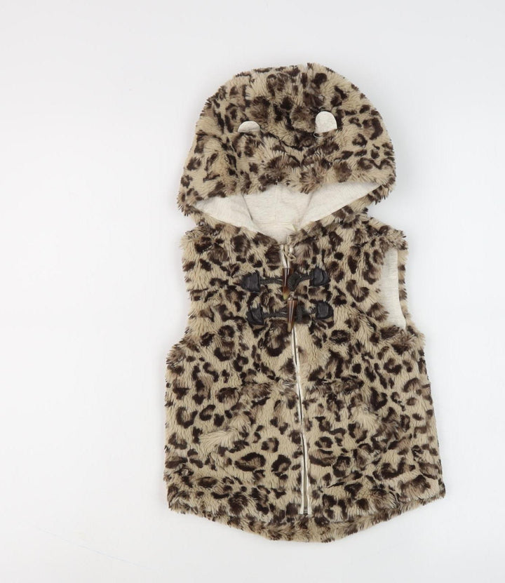 Next Girls Brown Animal Print Sleeveless Hoodie Vest, 2-3 Years