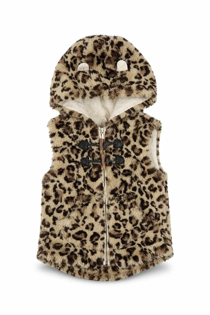 Next Girls Brown Animal Print Sleeveless Hoodie Vest, 2-3 Years