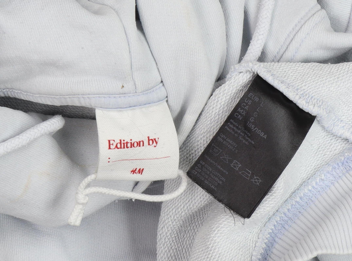 H&M Unisex Adults White Pullover Hoodie L