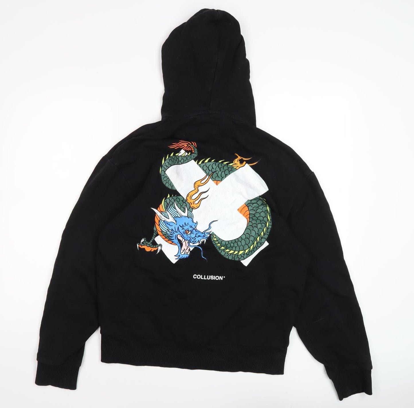 Collusion Black XS Unisex Hoodie with Dragon Print