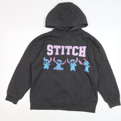 Disney Stitch Hoodie Girls Black 13-14 Years Pullover Fleece
