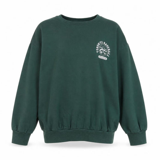 Front view of Next girls’ green pullover sweatshirt, 10 years, graphic print