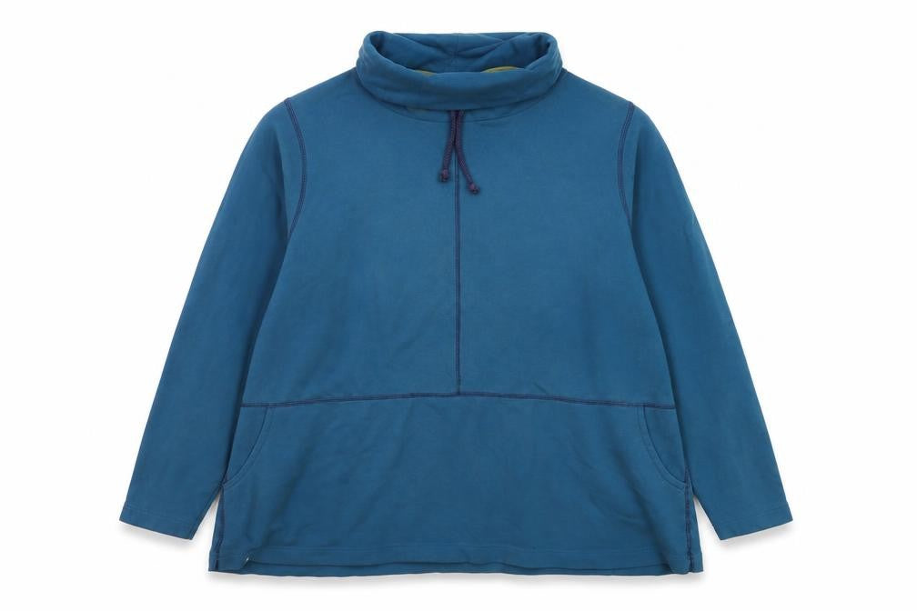 Front view of Lazy Jacks Blue unisex sweatshirt, size 10, cowl neck
