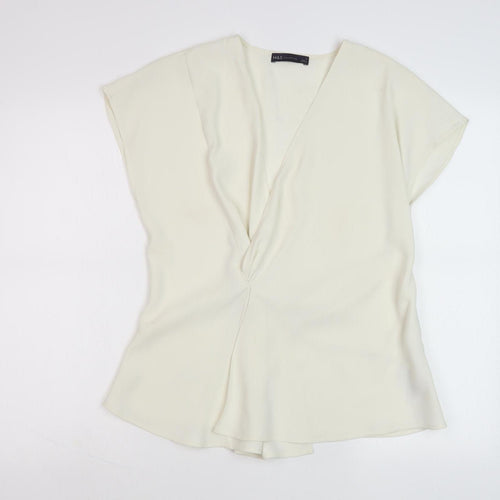 Marks and Spencer Women's Ivory V-Neck Blouse - Size 14