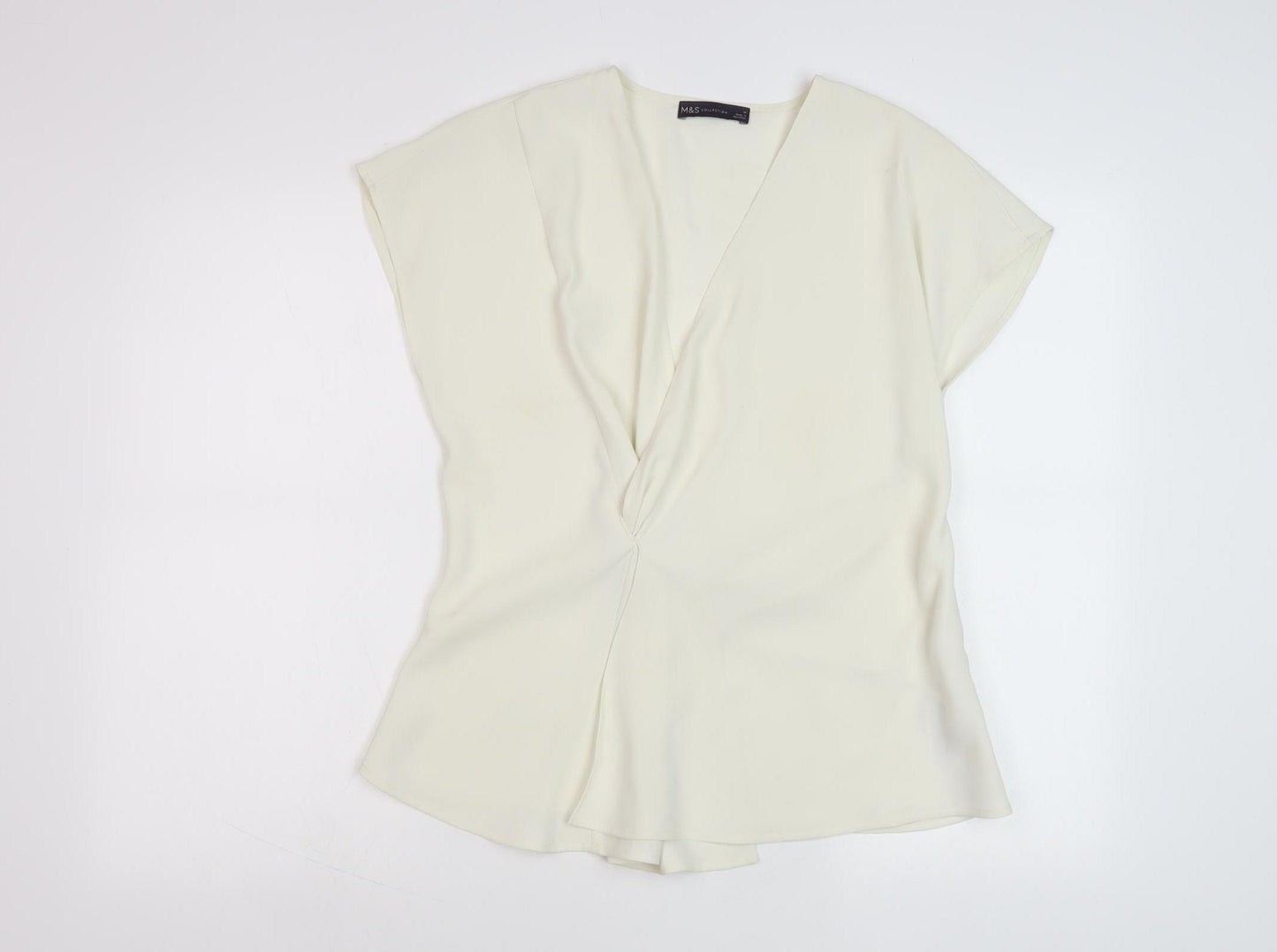 Marks and Spencer Women's Ivory V-Neck Blouse - Size 14