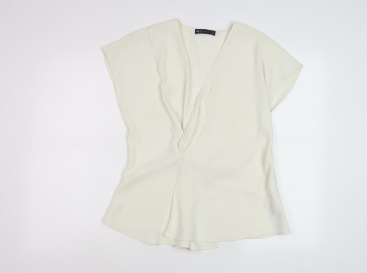 Marks and Spencer Women's Ivory V-Neck Blouse - Size 14