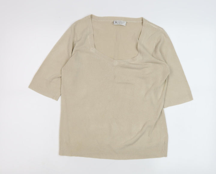 BHS Women's Beige 3/4 Sleeve Knit Jumper Size 12