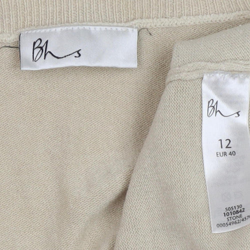 BHS Women's Beige 3/4 Sleeve Knit Jumper Size 12