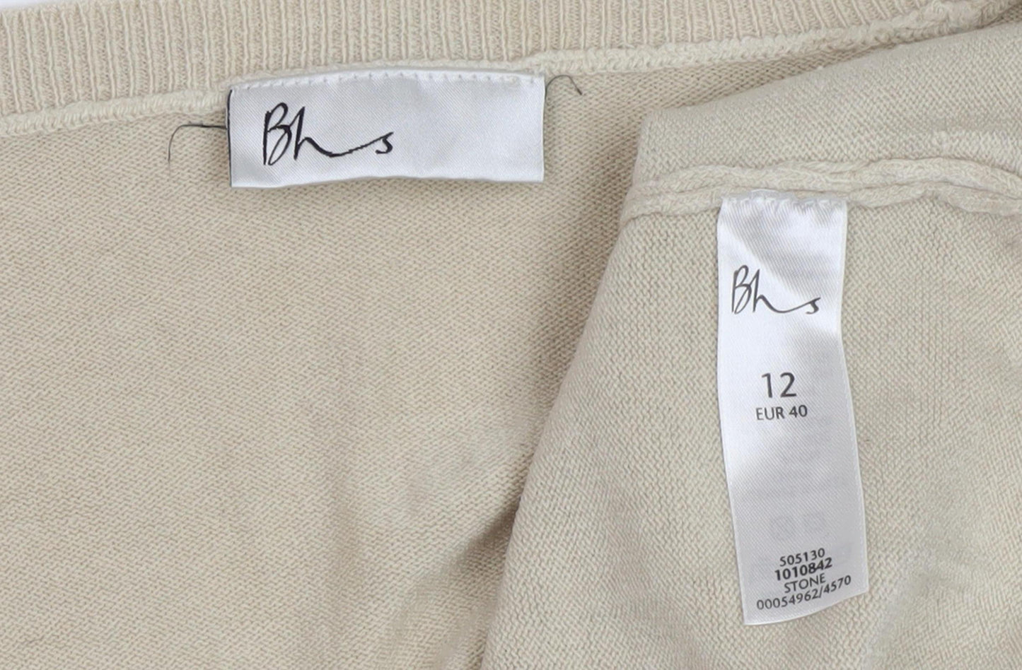 BHS Women's Beige 3/4 Sleeve Knit Jumper Size 12