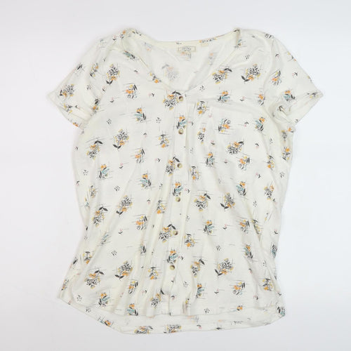 Fat Face Women's Ivory Floral T-Shirt, Size 14