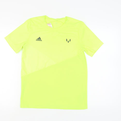 Adidas Boys Green Football T-Shirt, Size L, Athletic Fit
