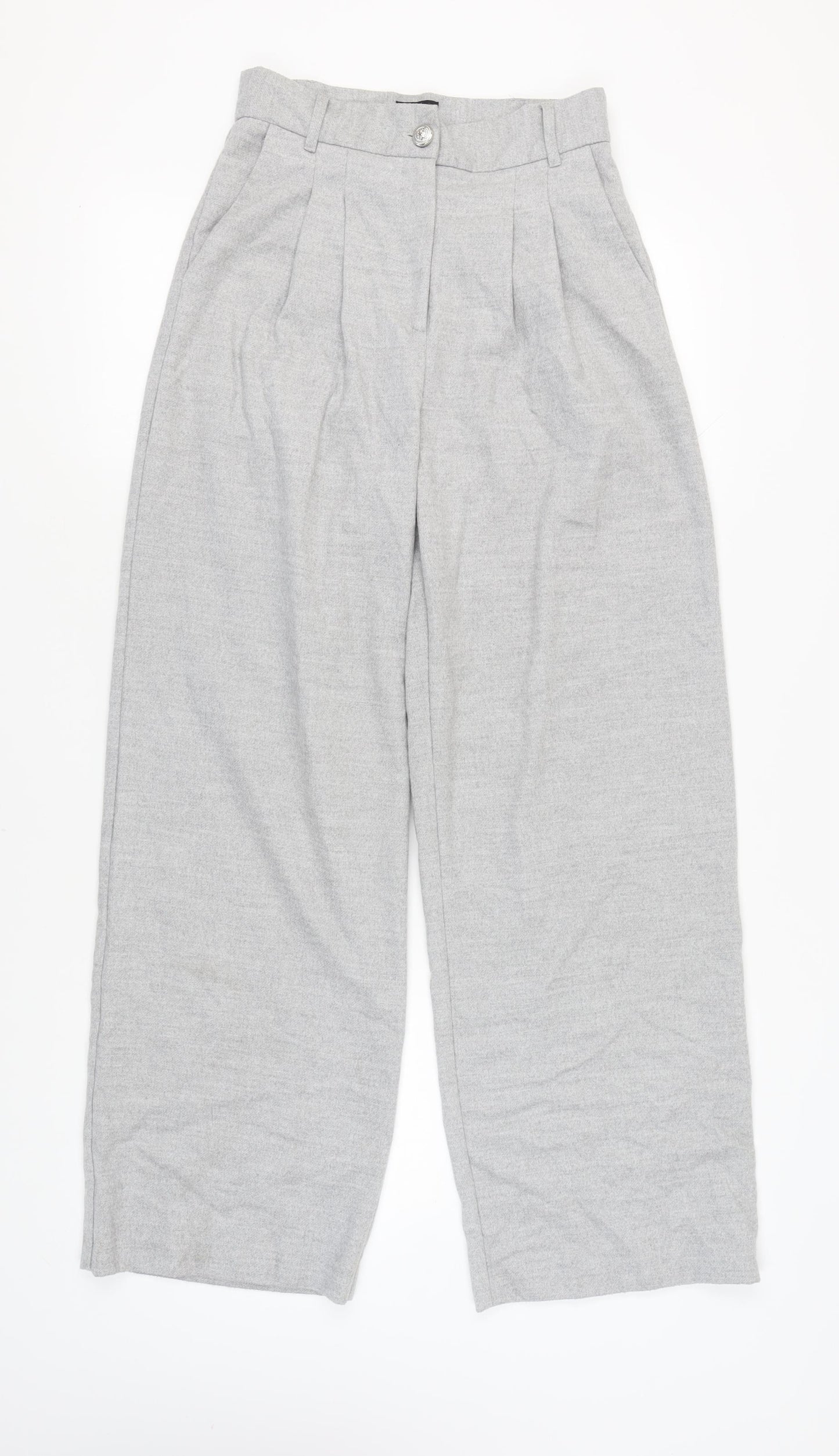 River Island Women's Grey Wide-Leg Pleated Trousers Size 10